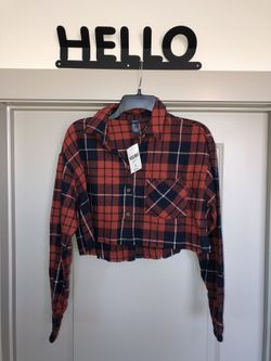 (NEW) Forever 21 Cropped Flannel Shirt Size Small
