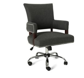 Upholstered Office Chair with Chrome Base & Nailhead Accents,Dark Grey