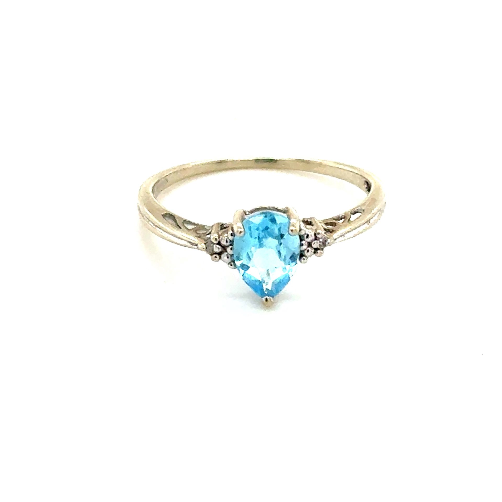 10K White Gold Blue Topaz/Diamonds Ring