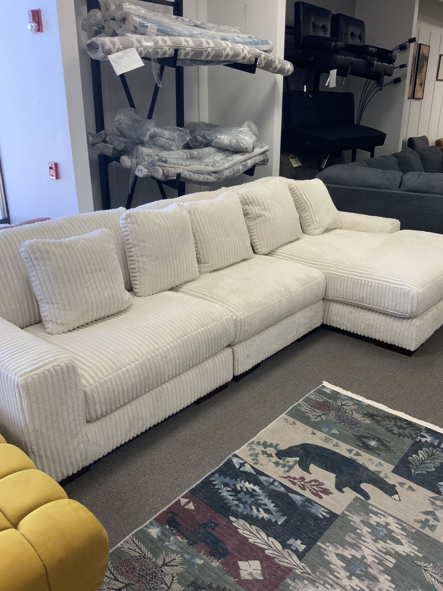 Modern Ivory Plush Fabric Sectional