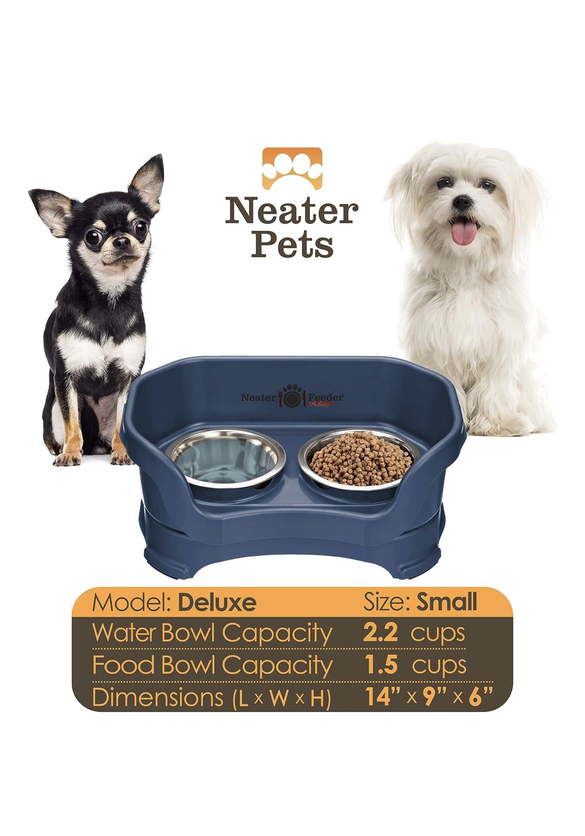 Neater Feeder Deluxe Mess Proof Dog Bowls Elevated for Small Breed - Made in USA - No Spill Raised Dog Food Bowl Stand - Stainless S🆕👍Retails $39.99