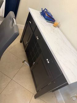 Dark Wood Sideboard with Marble Top