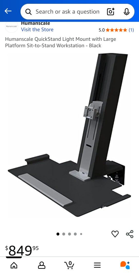 Humanscale QuickStand Light Mount with Large Platform Sit-to-Stand Workstation - Black