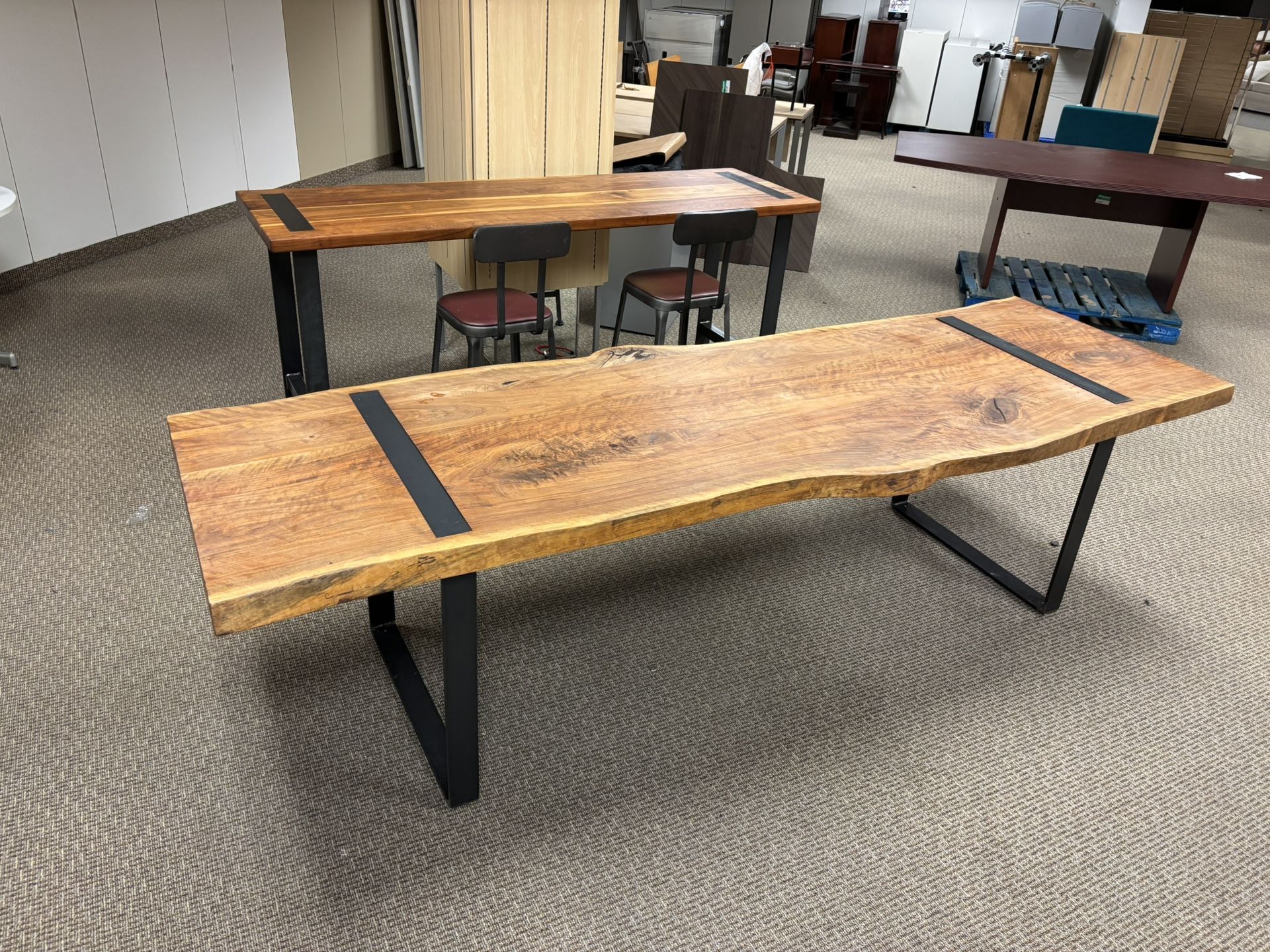 Live-Edge Industrial Table Set w/ 2 Chairs – Beautiful & Unique! 