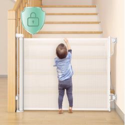 Momcozy Auto Lock Retractable Baby Gate, Safety Gate for Baby and Pet, 33” Tall, Extends to 55” Wide, Mesh Safety Dog Gate for Stairs, Indoor, Outdoor