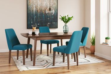 Lyncott Blue/Brown Extension Dining Table with 4 Chairs (Online Special Price)
