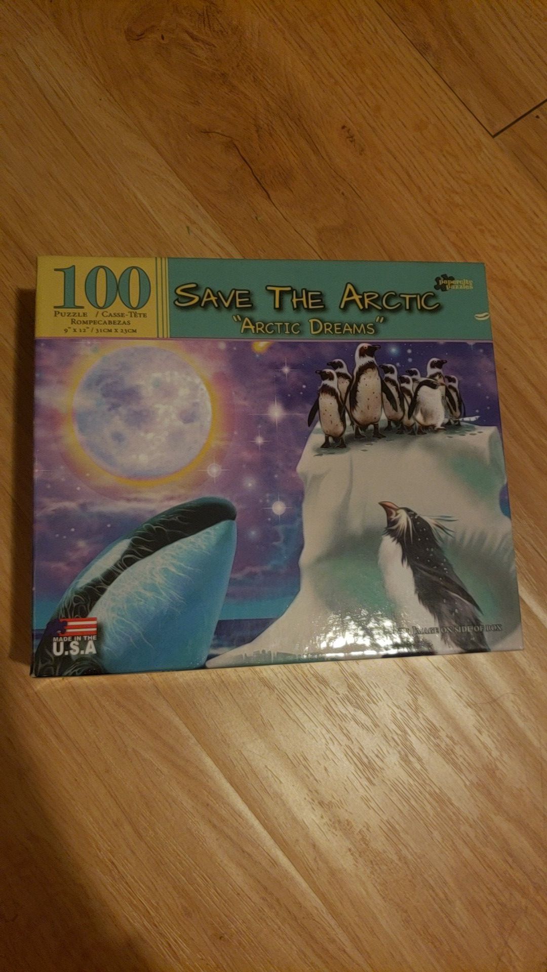 100 piece Puzzle, cute "save the arctic" and basketball binder game