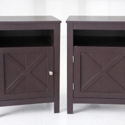 RAAMZO Set of 2 Espresso Finish Nightstand Side End Table with Barn Door Cabinet and Open Shelf 26" H