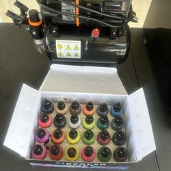 Airbrush Compressor And Paint 