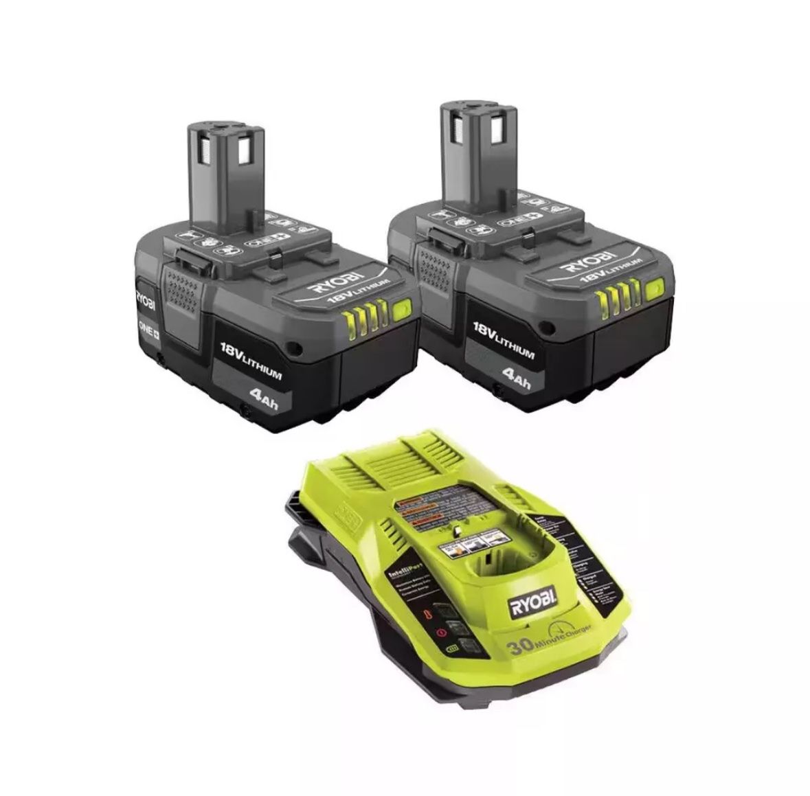 🆕 RYOBI 18V (2) 4.0 Ah Li-Ion Batteries & Dual Chemistry IntelliPort Charger