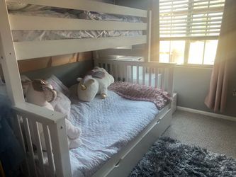 White Bunk Bed Twin Over Full W/Storage Stairs