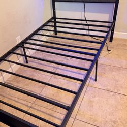 Twin Size Bed Frame with Charging Station and LED Lights