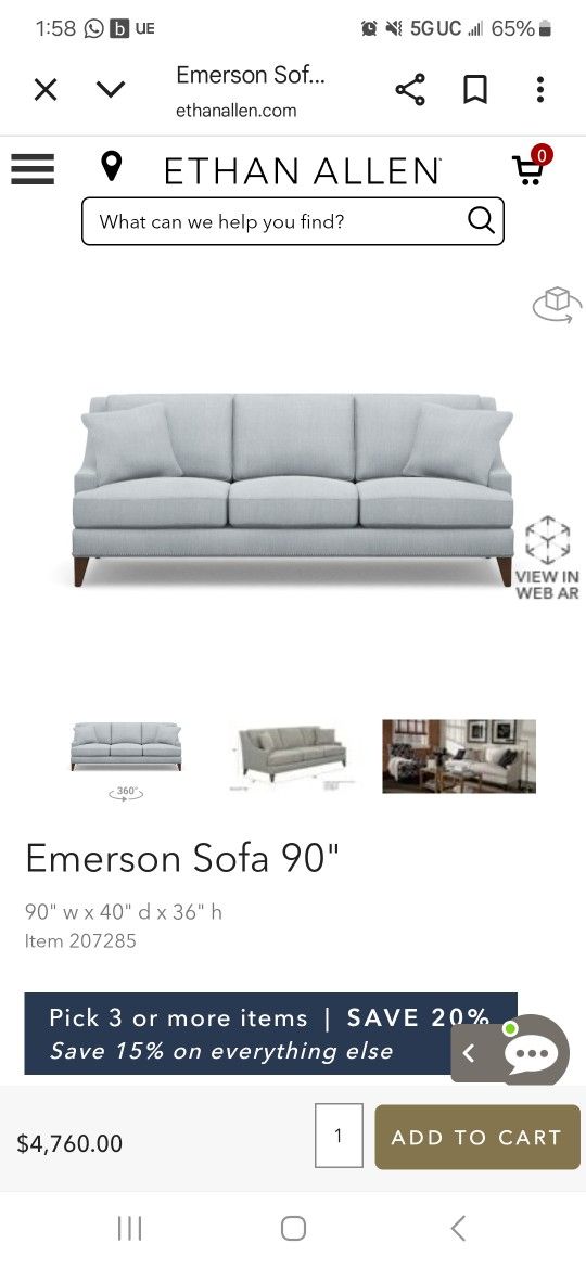Ethan Allen Emerson Sofa (+ottoman) $300 OBO