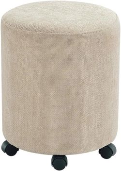 Ottoman with Wheels, Cream