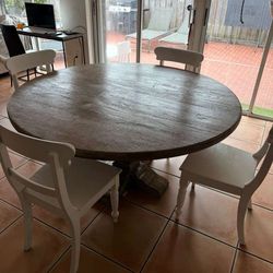 Dining Set - Round Reclaimed Wood Pedestal Table & 4 Chairs