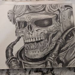 Graphite Drawing Of Iron Maiden Aces High Pilot