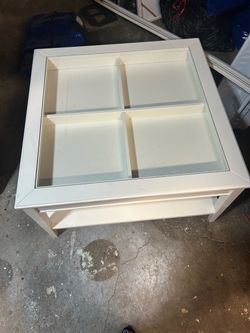 Real wood table with cabinet and glass top