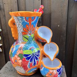 Mexican Talavera Water Fountain, Pottery, Clay Pot, Planter.