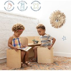 Multipurpose modern Table and Chair Set, Kids Furniture, Natural, 3-Piece 