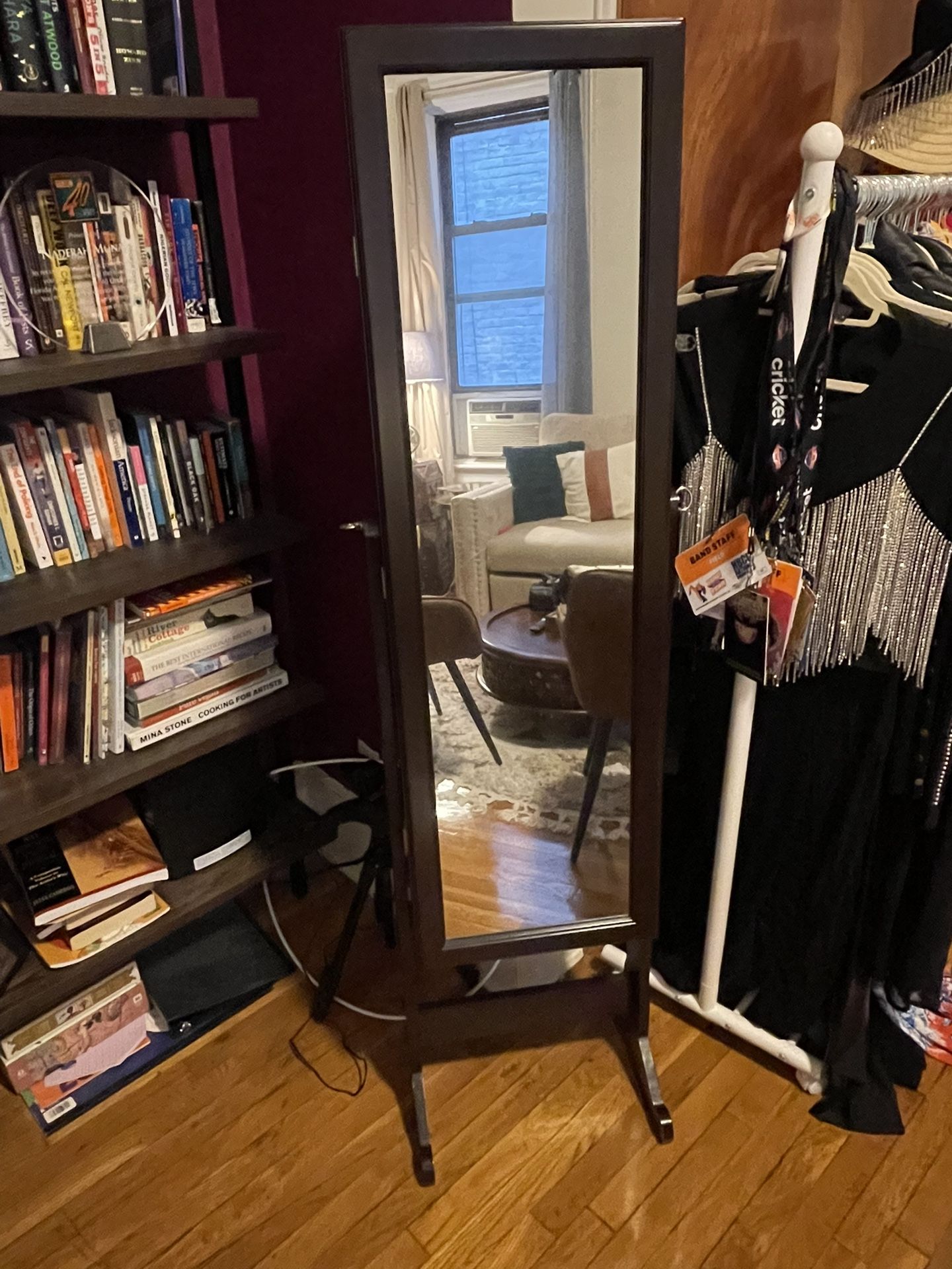 Standing Jewelry Armoire Mirror - Brown