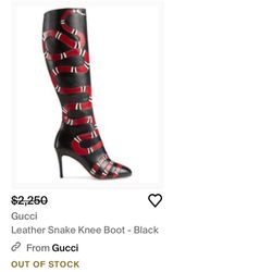 Leather Snake Knee Boot - Black