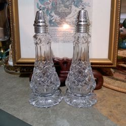 Large Vintage Cut Glass Salt And Pepper Shakers 
