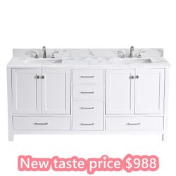 72 inch Bathroom Vanity Set, White Engineered Stone Top