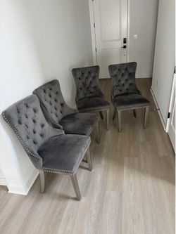 Gray Velvet Dining chairs set of four.
