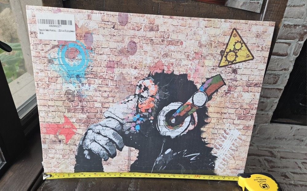Colorful DJ Thinking Monkey Unframe Abstract Print Brick Wall Graffiti Art Decor