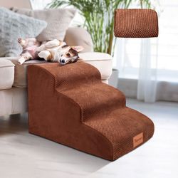 Topmart 3 Tiers Foam Dog Ramps/Steps & Replacement Cover,Color Brown