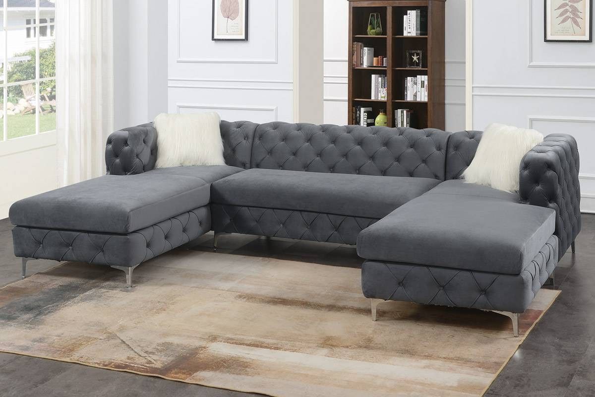 Brand New Glam Gray Velvet 3pc Sectional Sofa