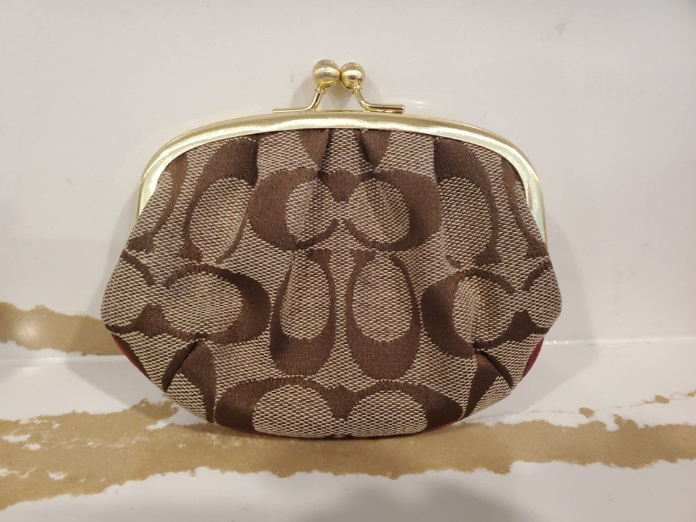 Unisex Designer Coach Coin Purse Bag Logo Beige Clasp Purse Wallet Organization