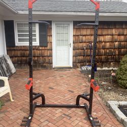 Adjustable Height Squat Rack With Pull-up Bar, Dip Handles, J Cups And Spotter Arms