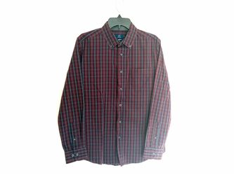 George Classic Fit Long Sleeve Shirt Size Medium Maroon Navy Plaid