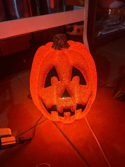 Seasons Melted Plastic Popcorn ORANGE Pumpkin Light Up Halloween 10" Vintage Euc