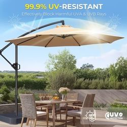 Patio Umbrella 10ft with Base Included, Cantilever Offset Hanging Patio Outdoor Market Umbrella UPF50+ UV Protection with Easy Tilt and Crank for Pool