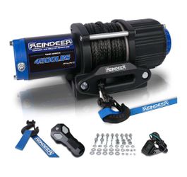 REINDEER New 12V Winch 4500 lb Load Capacity Electric Winch Kit Synthetic Rope with Hawse Fairlead Waterproof IP67