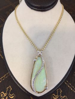 Natural Australian Opal 14 K Y Natural diamonds unique pendant
