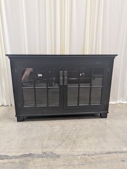 Black Wood TV Stand with Glass Doors