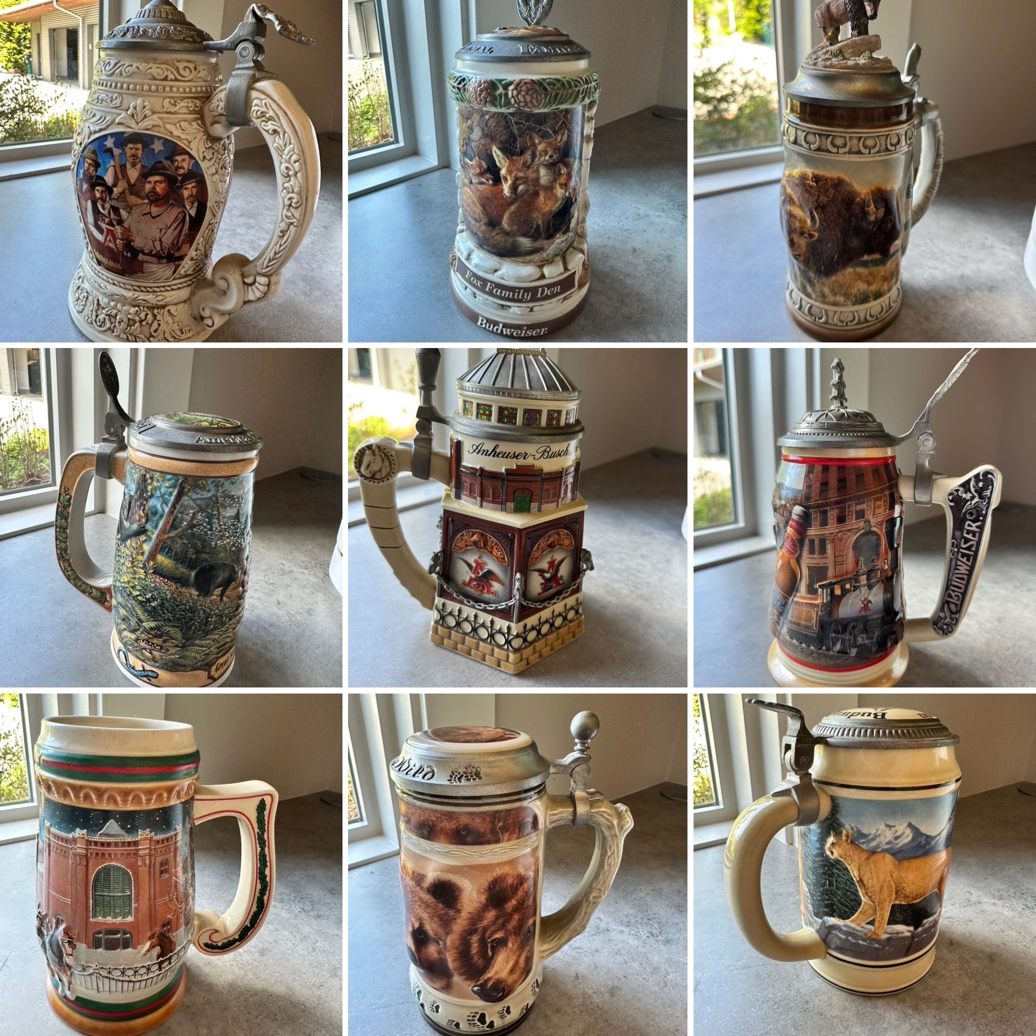 Nine Collectible Anheuser-Busch Beer Steins Limited Edition Members Only Collectors Club