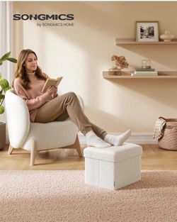 Small Folding Storage Ottoman, Cream White Foot Rest Stool!