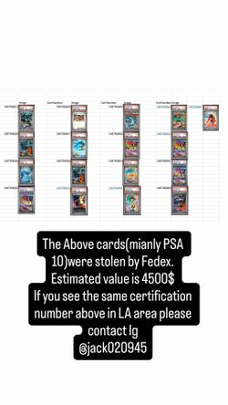 Pokemon PSA 10 Stolen slabs