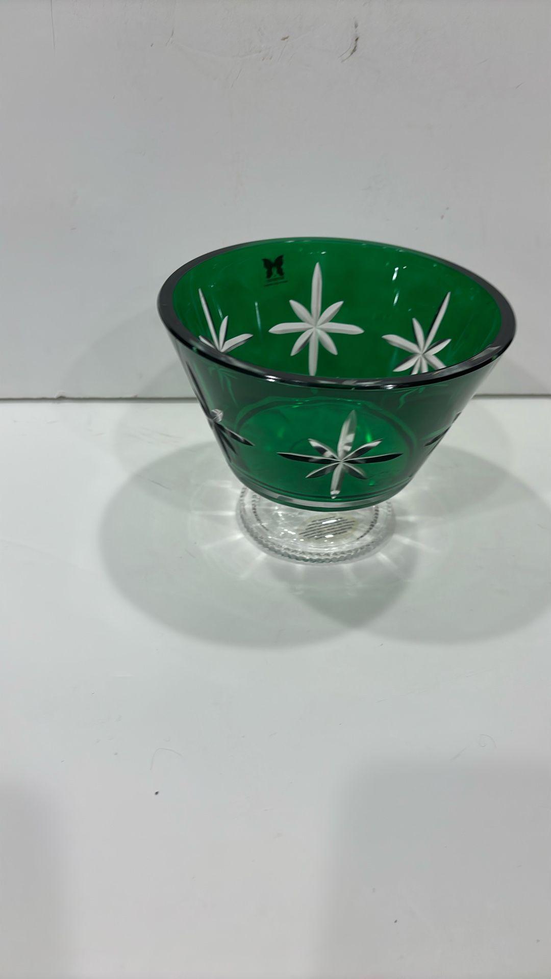 Waterford Crystal Starburst Marquis Pattern Green To. Clear Compost Pedestal Bowl