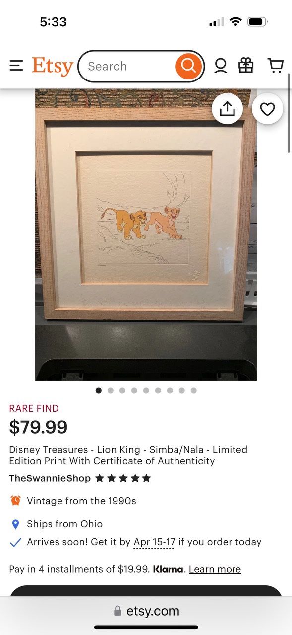 Framed Disney Etching COA and box