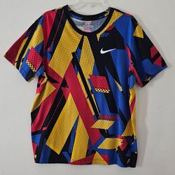 NIKE Men's Multicolor Geometric Print Dri Fit T-Shirt Large Casual Colorful
