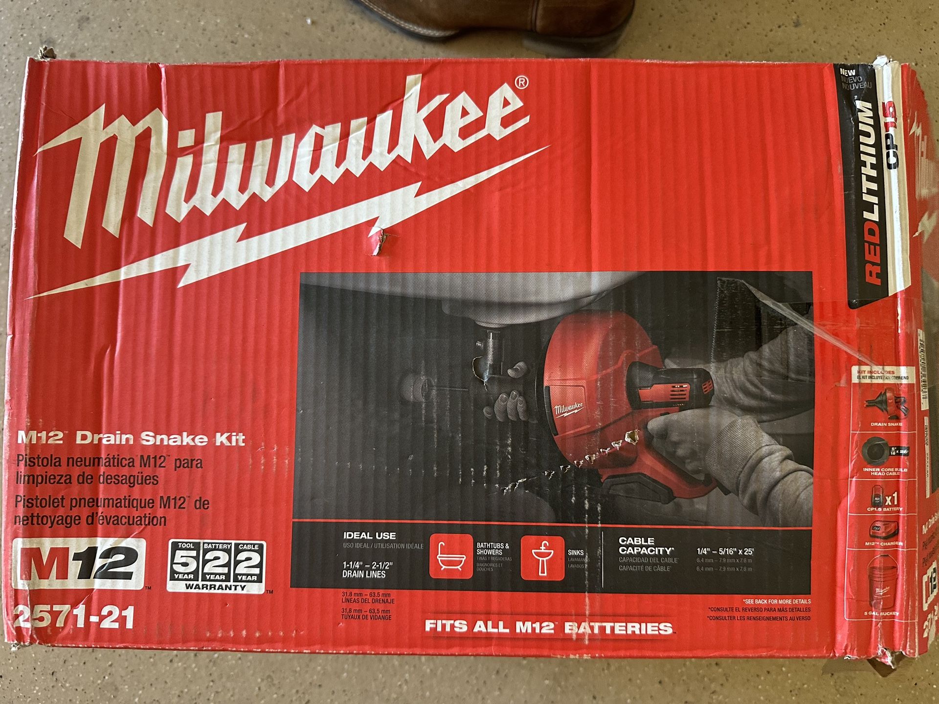 Milwaukee M12 Drain Snake Auger W/ 1.5ah Battery