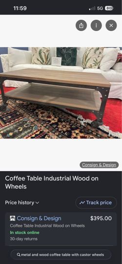 Industrial Wood and Metal Coffee Table on Wheels