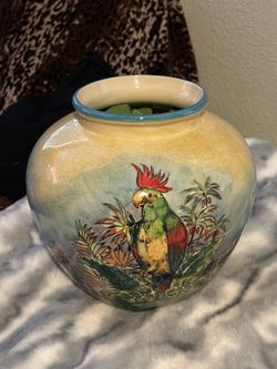Maxcera Hand Painted 9" Glazed Centerpiece Vase - Parrot, Leopard & Zebra Design