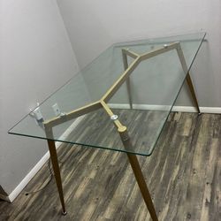 MOVING SALE: Modern Glass Dining Table + 2 Chairs (MCM Style)
