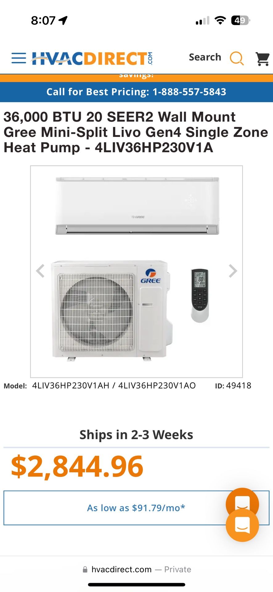 Gree 36,000btu Inverter 20 Seer Heat Pump 220v Mini Split